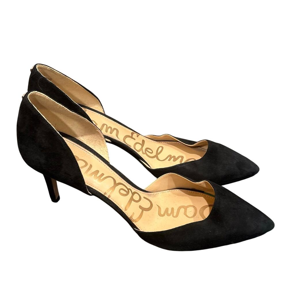 Sam Edelman Black Suede Leather Telsa Pointed Toe Heels - size 12
